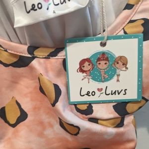 Leo Luvs - light pink leopard/polka dot,flutter sleeve leotard w/skirt, size 4
